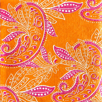 Paviot, Serviette Indienne, bedruckt mit Paisley pink, orange, gelb, Motiv